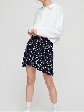 Sunday Best Navy Cherry Print asymmetrical wrap Annely mini skirt
